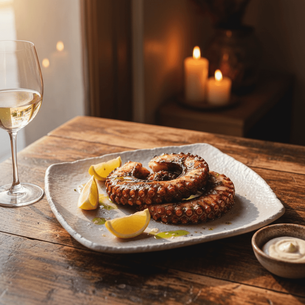 Grilled octopus with charred lemon