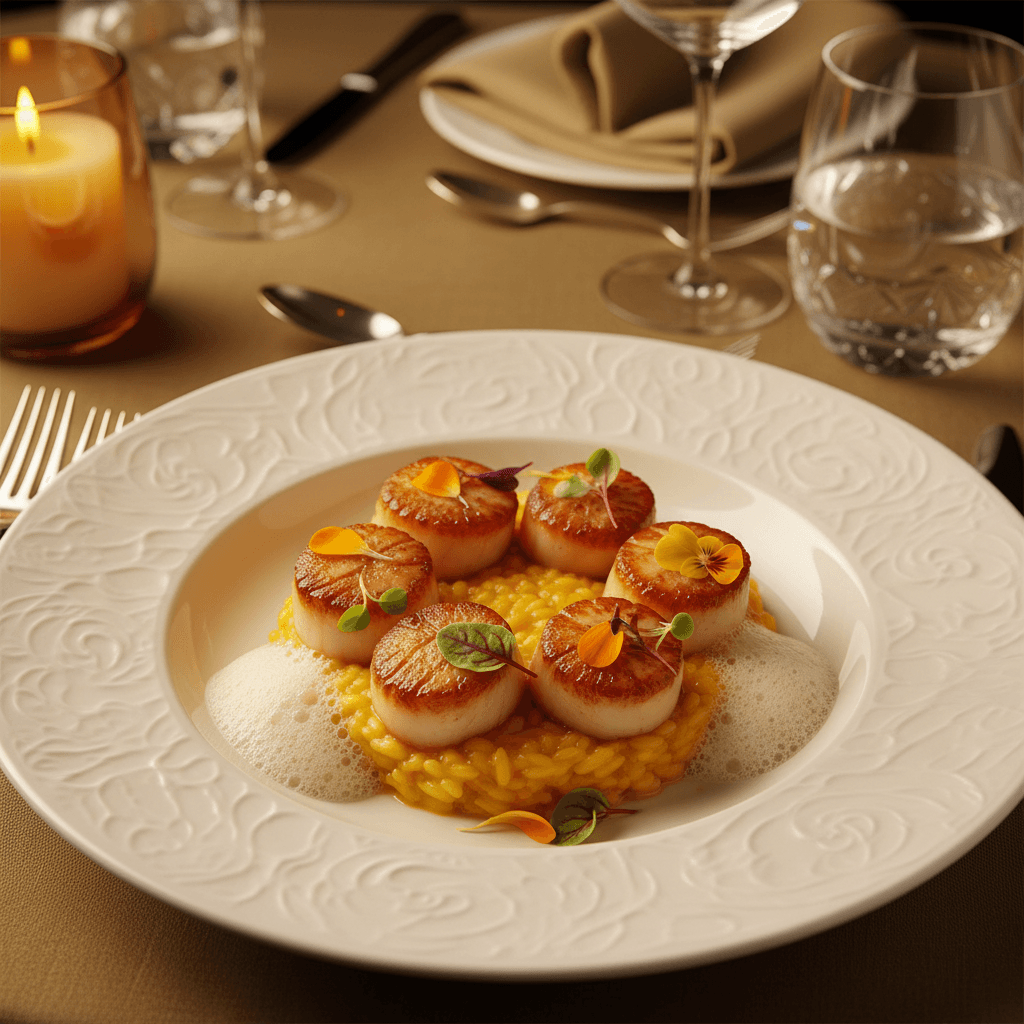 Seared scallops with pea puree