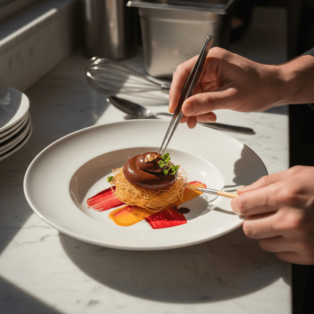Dessert being finished with sauce