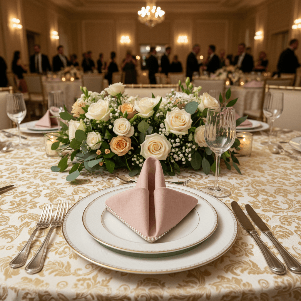 Formal table setting with name cards for a small dinner party